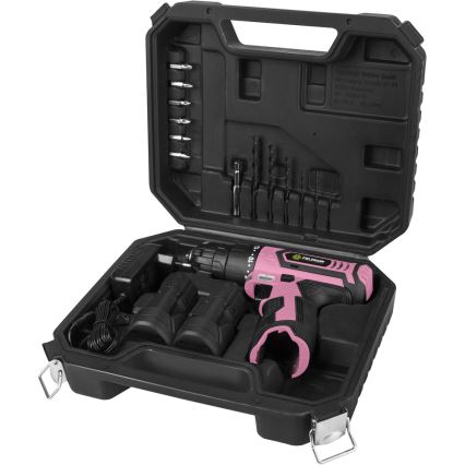 Fieldmann - Draadloze Boor met Accessoires 12V 1300 mAh roze/zwart