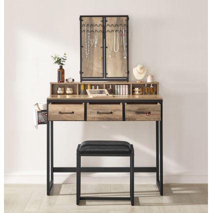 FLORA toilettafel met kruk, 28,6 x 42 cm, bruin/zwart