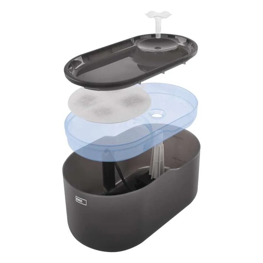 Fontaine à eau pour animaux 2,6 l/5V gris