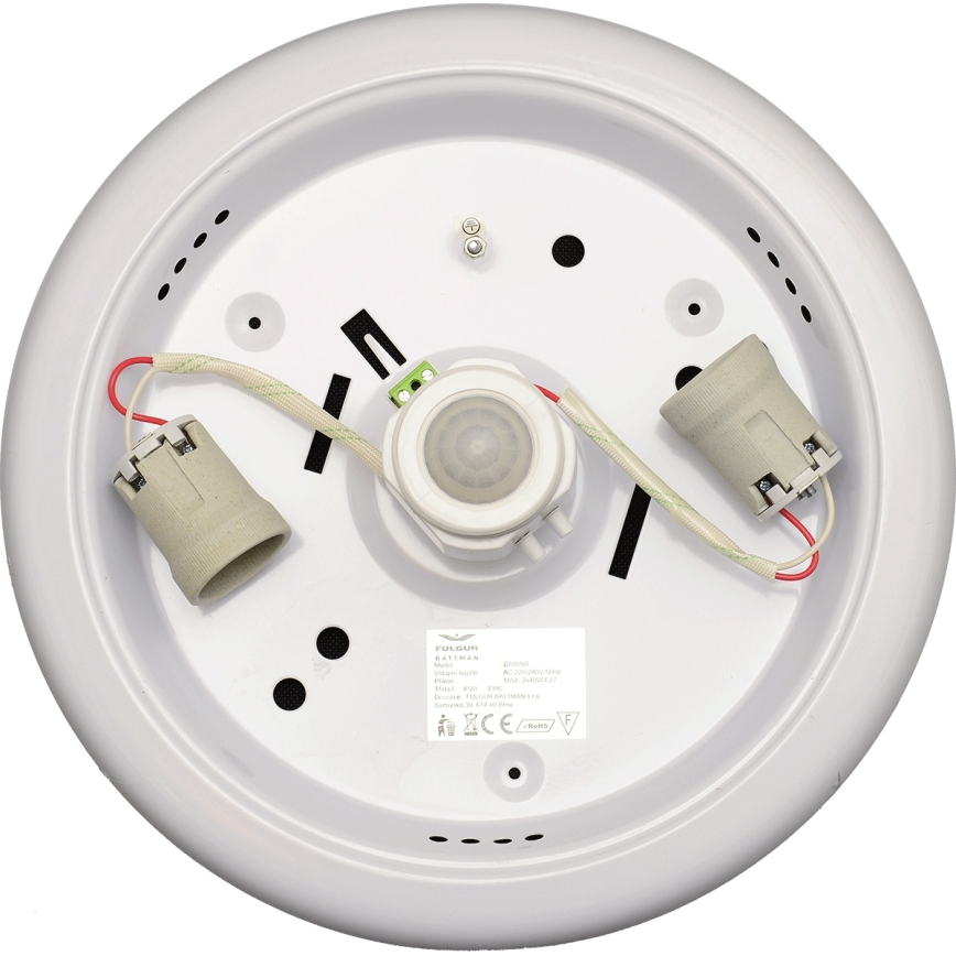 Fulgur s-22941 - Plafondlamp met bewegings- en schemersensor DARINA 2xE27/40W/230V Ø 30 cm wit