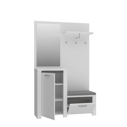 Garderobewand met spiegel HIRO wit/grijs