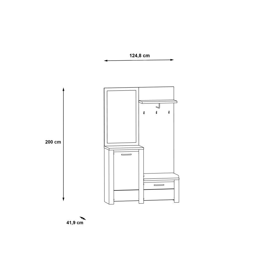 Garderobewand met spiegel HIRO wit/grijs