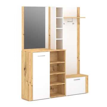 Garderobewand met spiegel KEVIN, bruin/wit