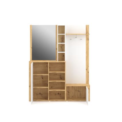 Garderobewand met spiegel KEVIN, bruin/wit