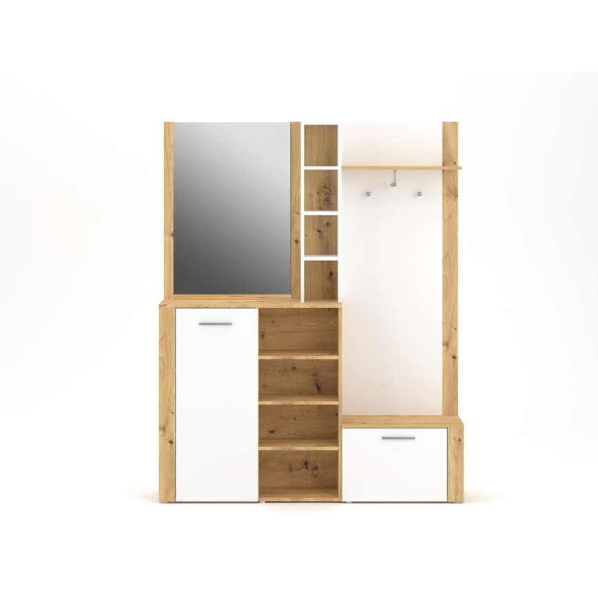Garderobewand met spiegel KEVIN, bruin/wit