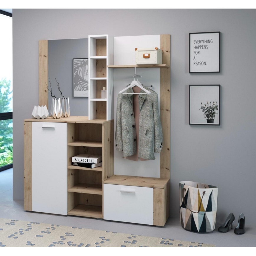 Garderobewand met spiegel KEVIN, bruin/wit