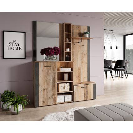 Garderobewand met spiegel KEVIN bruin/zwart