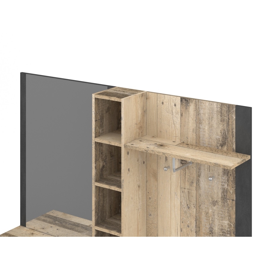 Garderobewand met spiegel KEVIN bruin/zwart