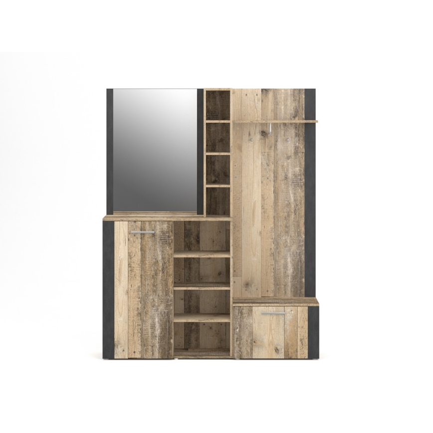 Garderobewand met spiegel KEVIN bruin/zwart