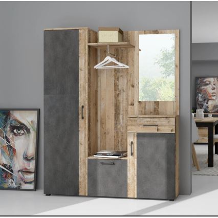 Garderobewand met spiegel NOLAN bruin/grafiet