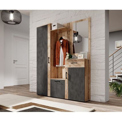 Garderobewand met spiegel NOLAN bruin/grafiet