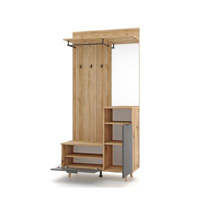 Garderobewand met spiegel SVEN bruin/grafiet