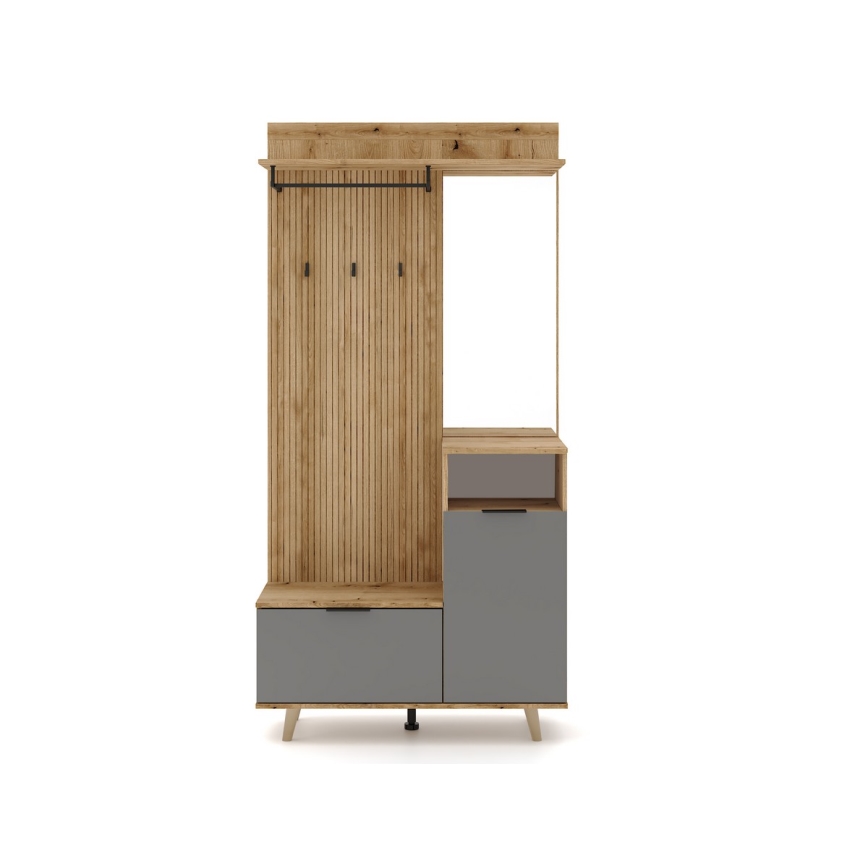 Garderobewand met spiegel SVEN bruin/grafiet