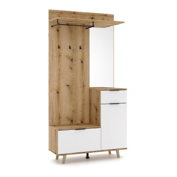 Garderobewand met spiegel SVEN bruin/wit