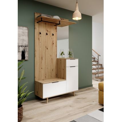 Garderobewand met spiegel SVEN bruin/wit