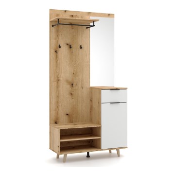 Garderobewand met spiegel SVEN, bruin/wit