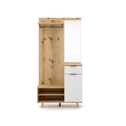 Garderobewand met spiegel SVEN, bruin/wit