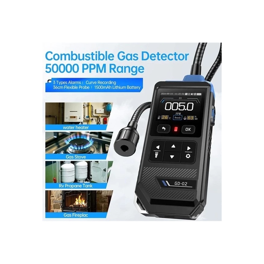 Gasdetector voor brandbare gassen, 1500 mAh, 5V