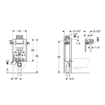 Geberit 110.010.00.1 - Module encastré pour WC suspendu Kombifix 98 cm