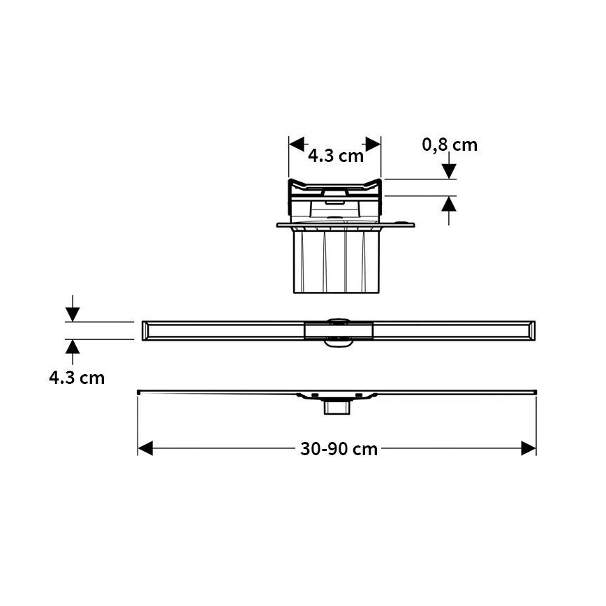 Geberit 154.450.KS.1 - Lineaire afvoergoot CleanLine 90 x 4,3 cm, roestvrij staal