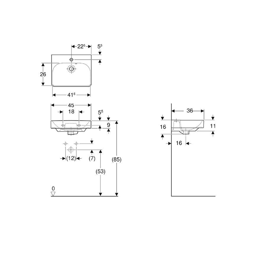 Geberit 500.222.01.1 - Lavabo suspendu Smyle Square 45x36 cm céramique/blanc