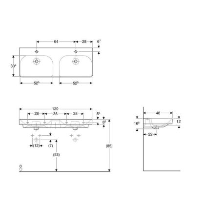 Geberit 500.223.01.1 - Wandhangende dubbele wastafel Smyle Square 120x48 cm keramiek/wit