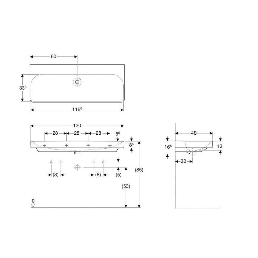 Geberit 500.225.01.1 - Wandhangende dubbele wastafel Smyle Square 120x48 cm keramiek/wit