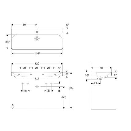 Geberit 500.226.01.1 - Lavabo suspendu Smyle Square 120x48 cm céramique/blanc
