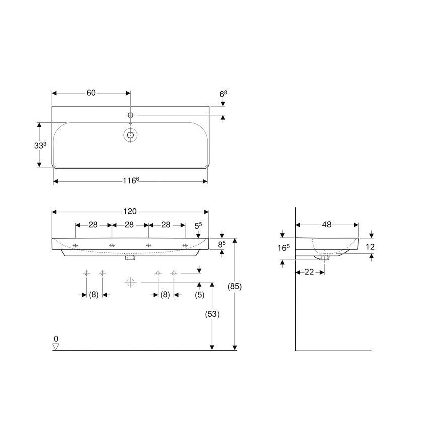 Geberit 500.226.01.1 - Lavabo suspendu Smyle Square 120x48 cm céramique/blanc