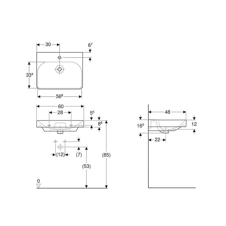 Geberit 500.229.01.1 - Lavabo suspendu Smyle Square 60x48 cm céramique/blanche