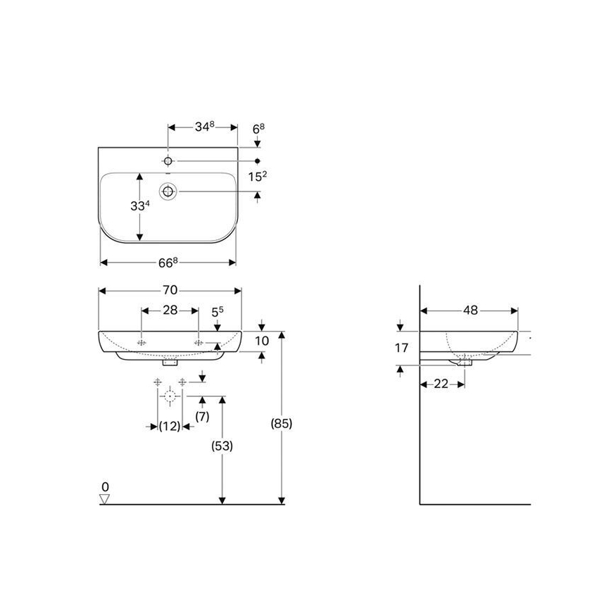 Geberit 500.248.01.1 - Lavabo suspendu Smyle 70x48 cm céramique/blanc