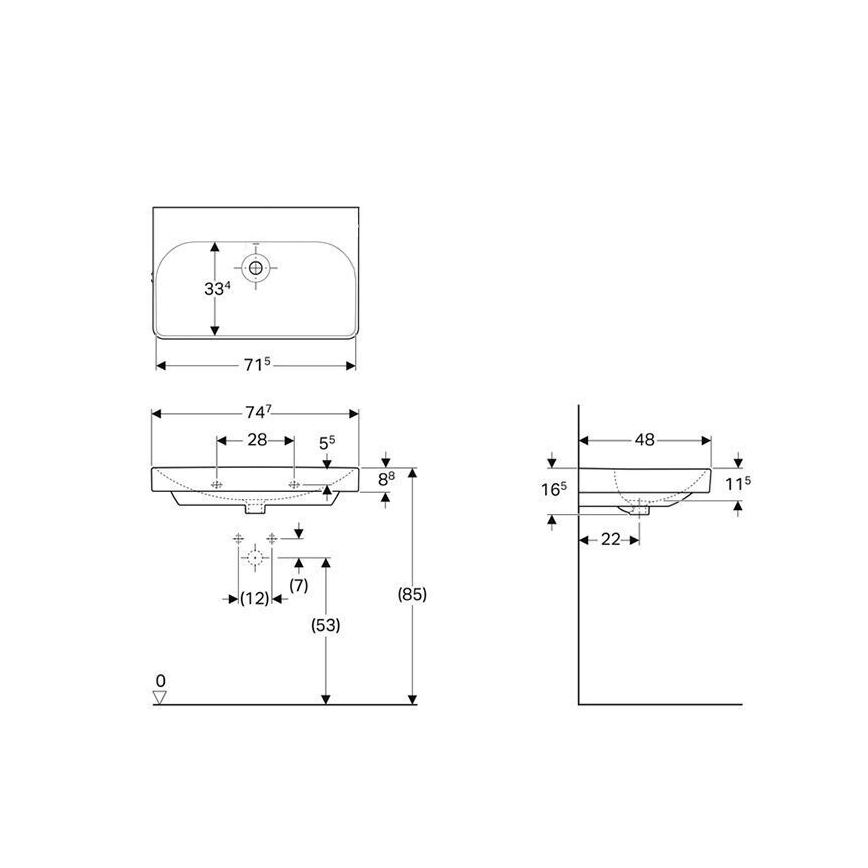 Geberit 500.249.00.2 - Wandhangend wastafel Smyle Square 75x48 cm keramiek/wit