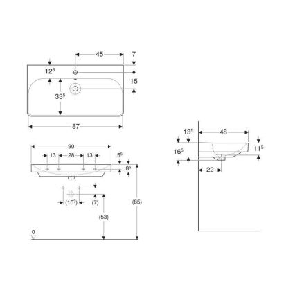 Geberit 500.251.01.1 - Lavabo suspendu Smyle Square 90x48 cm céramique/blanc