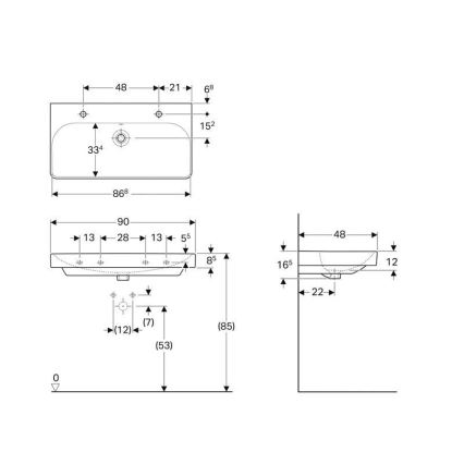 Geberit 500.252.01.1 - Wandgemonteerde dubbele wastafel Smyle Square 90x48 cm keramiek/wit