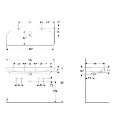 Geberit 500.253.01.1 - Hangende dubbele wastafel Smyle Square 120 x 48 cm, keramiek/wit