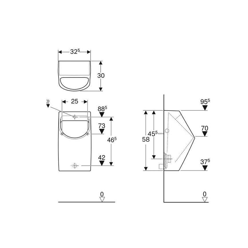 Geberit 500.254.01.1 - Urinoir Smyle, achteraansluiting, achterafvoer, keramiek/wit