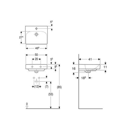 Geberit 500.256.01.1 - Lavabo mural Smyle Square 50 x 41 cm céramique/blanc