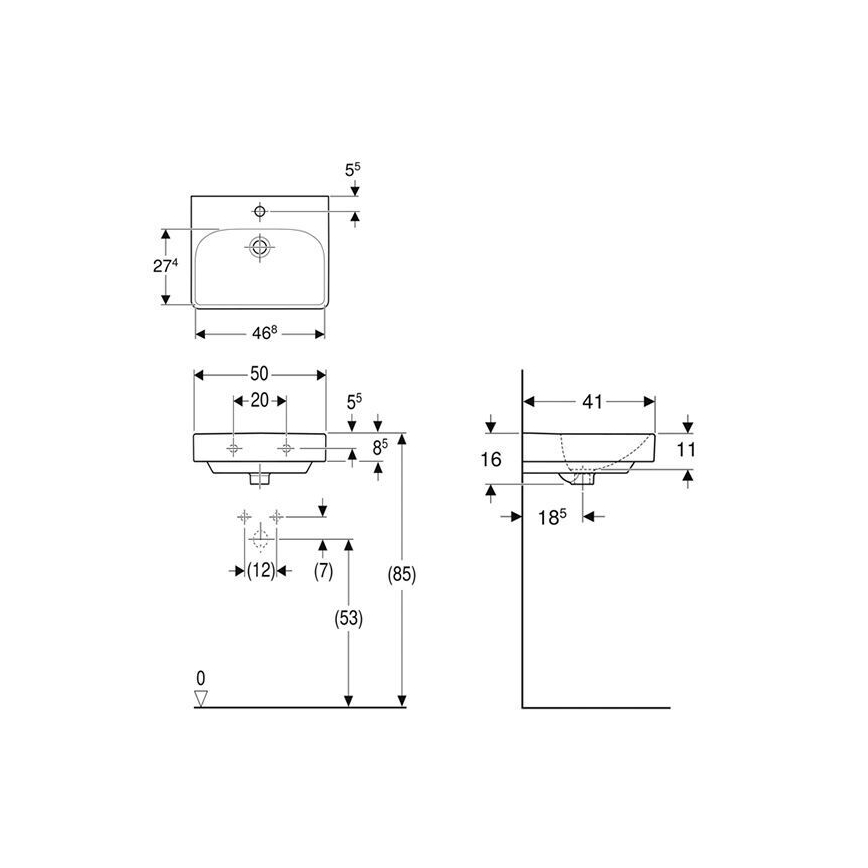 Geberit 500.256.01.1 - Lavabo mural Smyle Square 50 x 41 cm céramique/blanc