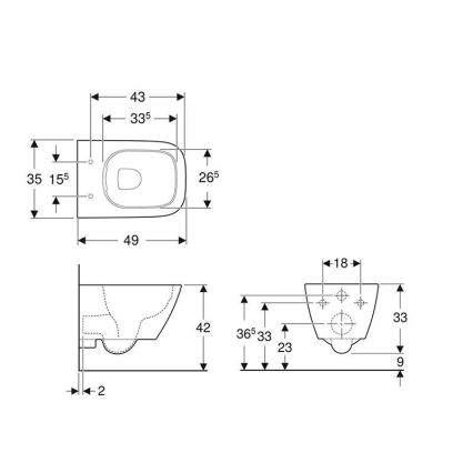 Geberit 500.379.01.1 - Hangend toilet Rimfree Smyle Square, keramiek/wit