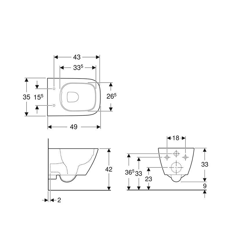 Geberit 500.379.01.1 - WC suspendu Rimfree Smyle Square céramique/blanc