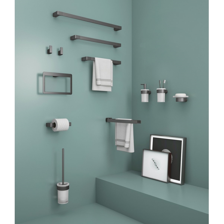 Gedy - Brosse WC murale PIRENEI en verre opalin / gris métallique