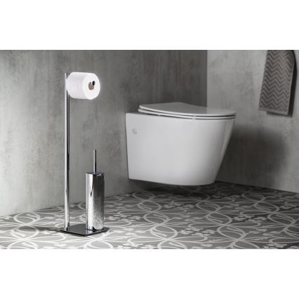 Gedy - Brosse WC sur pied avec porte-rouleau FLORI, chrome brillant
