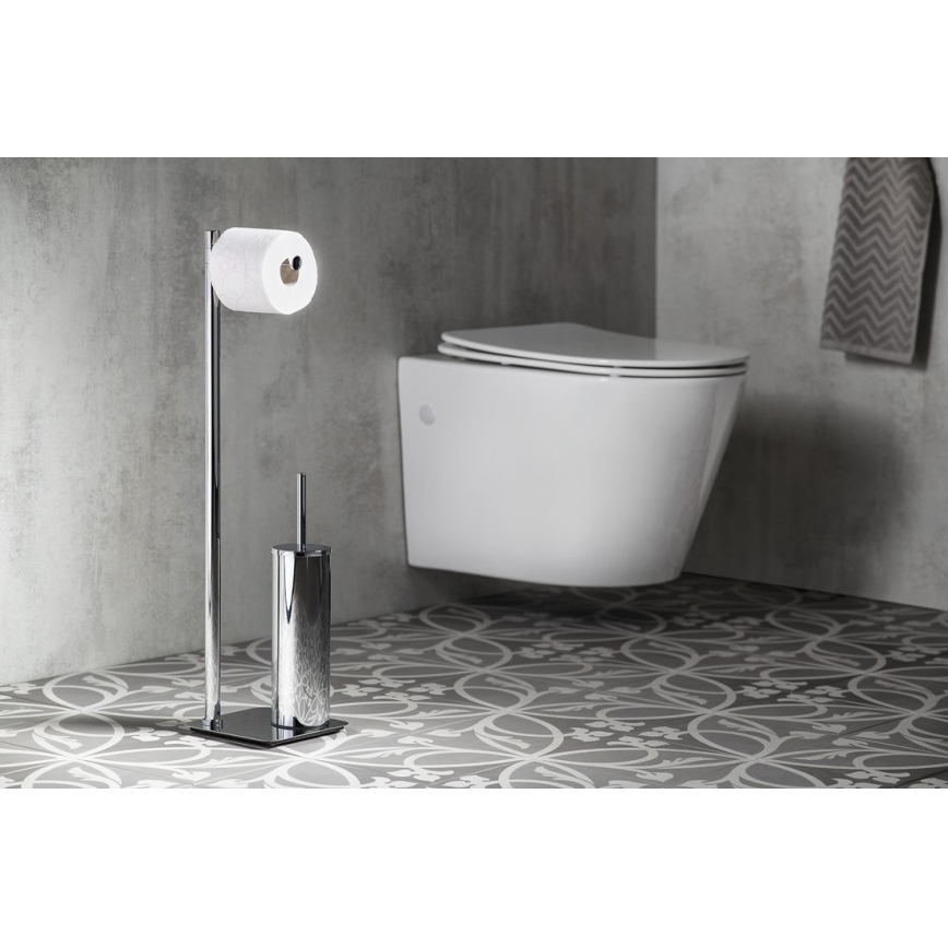Gedy - Brosse WC sur pied avec porte-rouleau FLORI, chrome brillant