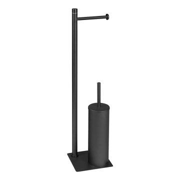 Gedy - Brosse WC sur pied avec porte-rouleau TRILLY, noir mat
