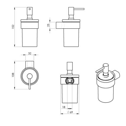 Gedy - Distributeur de savon mural PIRENEI 110 ml verre opalin/doré