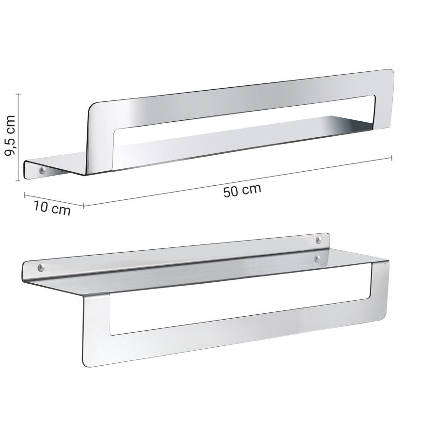 Gedy - Étagère avec porte-serviettes CLEO 50 cm en acier inoxydable brillant