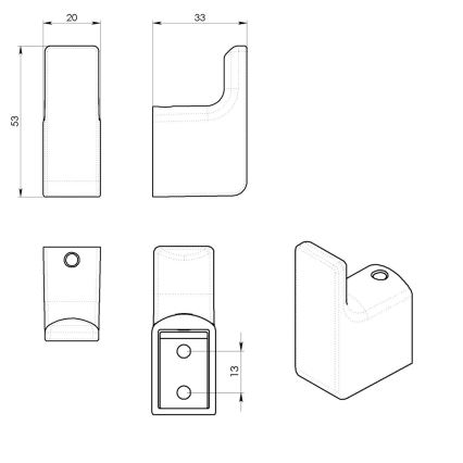 Gedy - LOT de 2 crochets muraux PIRENEI, gris métallisé