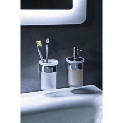 Gedy - Porte-brosse à dents mural PIRENEI blanc de lait verre/chrome brillant