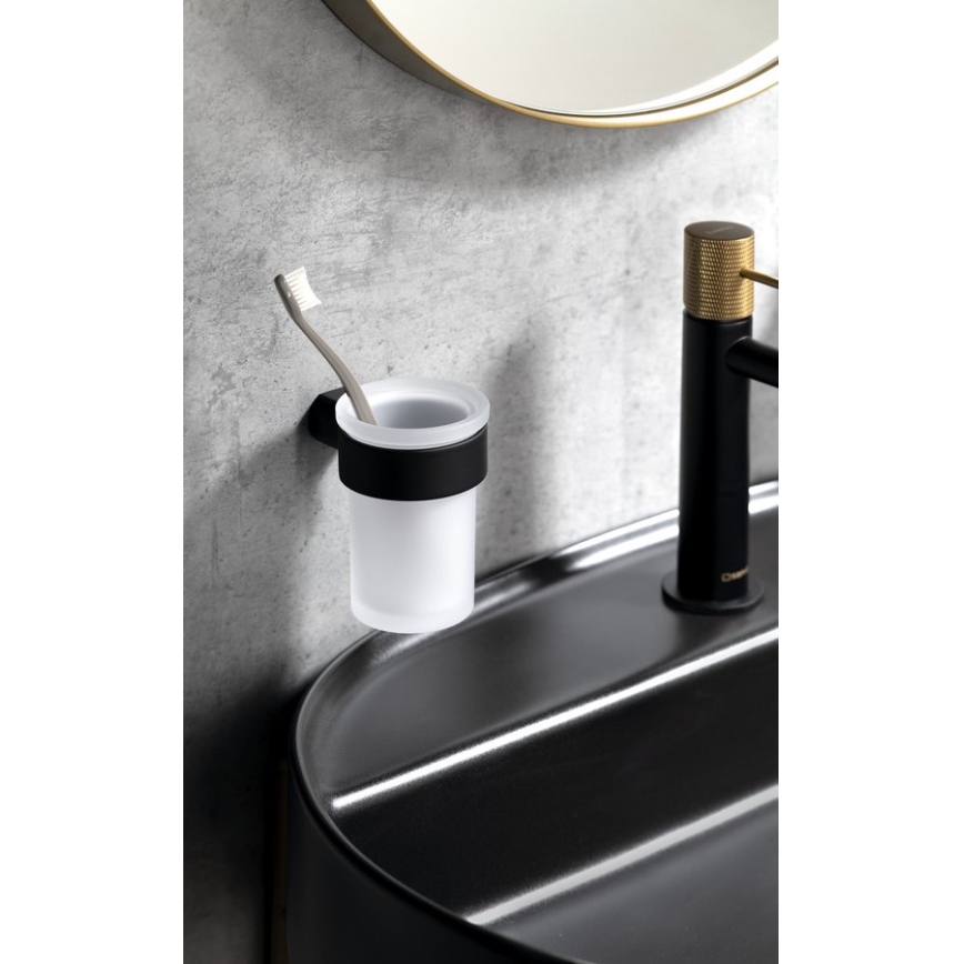 Gedy - Porte-brosse à dents mural PIRENEI blanc de lait verre/noir