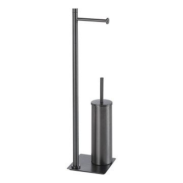Gedy - Staande WC-borstel met toiletrolhouder TRILLY, metallic grijs
